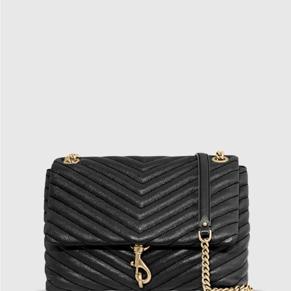 NEW WITH TAGS! Rebecca Minkoff Edie Flap Shoulder Bag: Black and Gold.